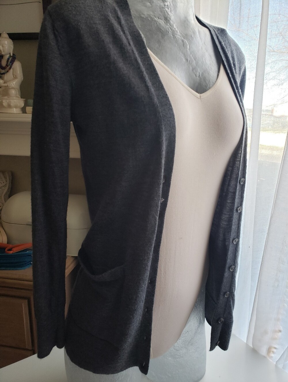 Banana Republic 100% Merino Wool Dark Gray Button Closure Cardigan With Pockets